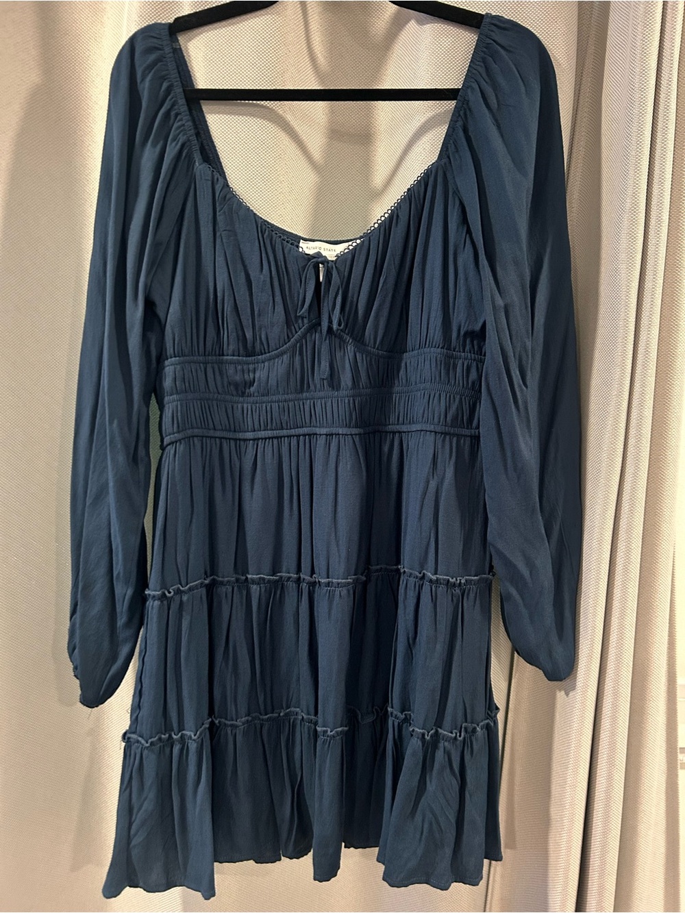 Altar'd State Navy Long-Sleeve Tiered Mini Dress